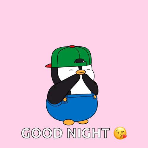Penguin in Overalls and Hat Saying Good Night