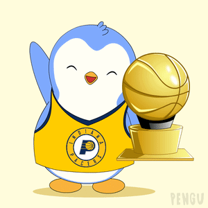 Penguin in Pacers Jersey Holding Basketball