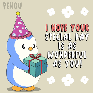 Penguin in Party Hat Holding Gift