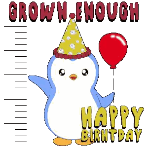 Penguin in Party Hat Holding Red Balloon