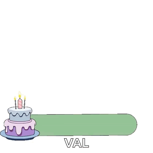 Penguin in Party Hat Next to Birthday Cake Saying Happy Birthday Val