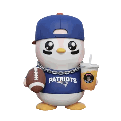 Penguin in Patriots Shirt Holding Football and Orange Juice