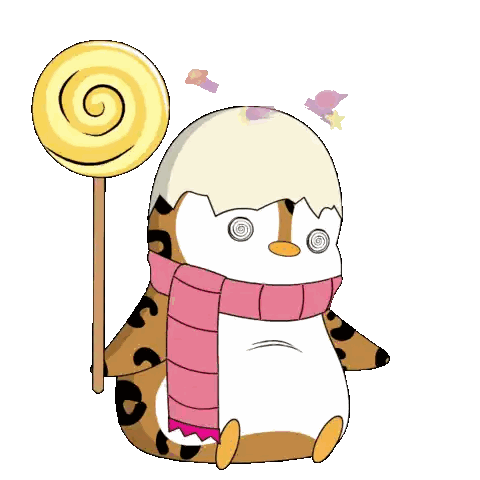 Penguin in Pink Scarf Holding Lollipop