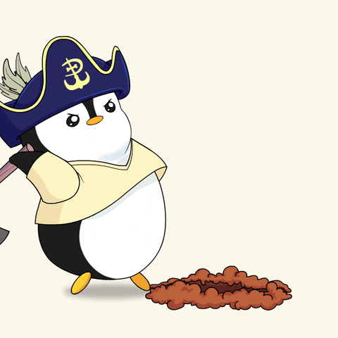 Penguin in Pirate Hat Digging With Pickaxe