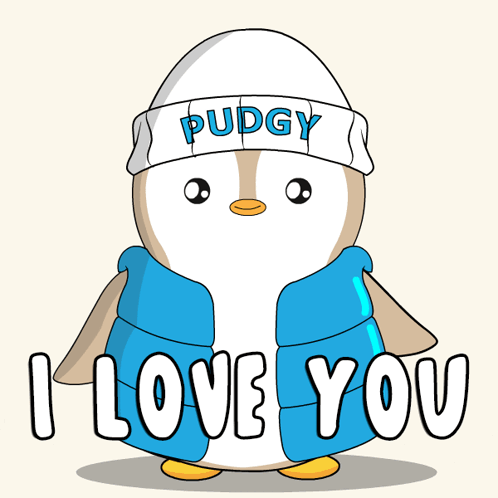 Penguin in Puddy Hat Saying I Love You