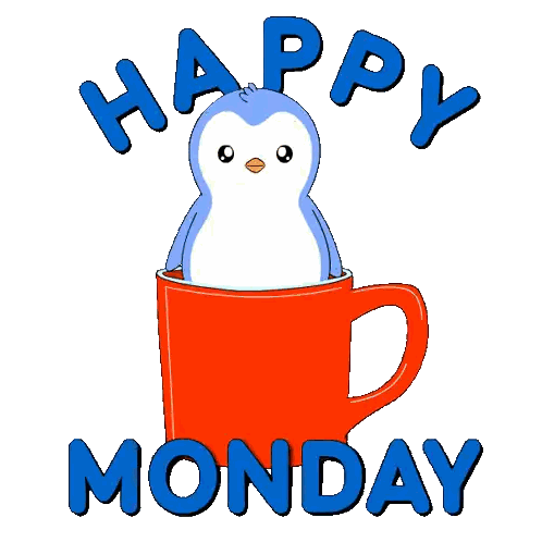 Penguin in Red Cup Saying Happy Monday