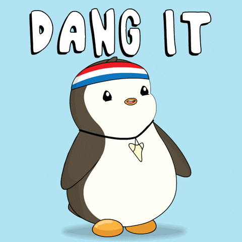 Penguin in Red White and Blue Headband Saying Dang It