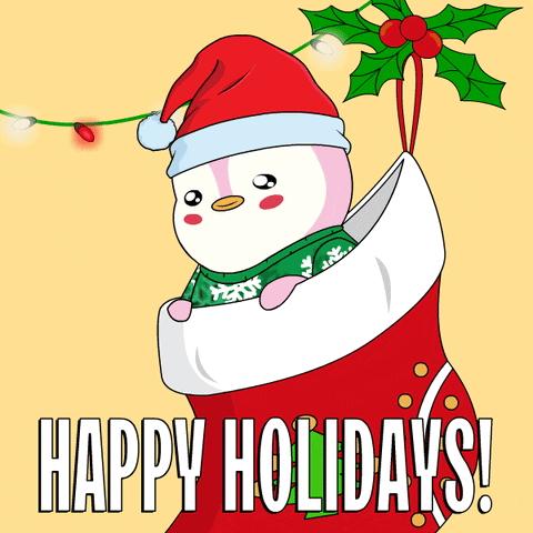 Penguin In Santa Hat And Christmas Stocking Happy Holidays GIF