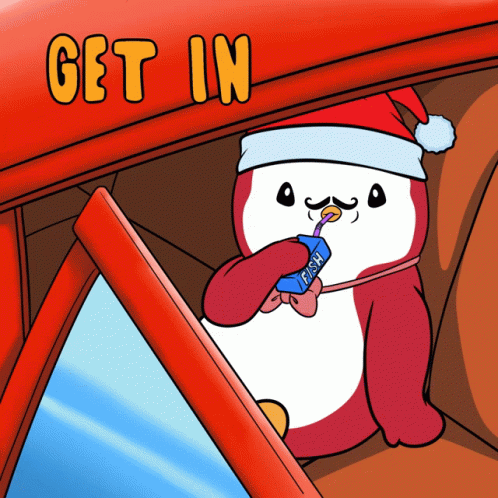 Penguin in Santa Hat Drinking Fish Bottle
