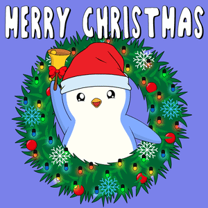 Penguin in Santa Hat Holding Bell Christmas Wreath