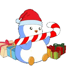 Penguin in Santa Hat Holding Candy Cane