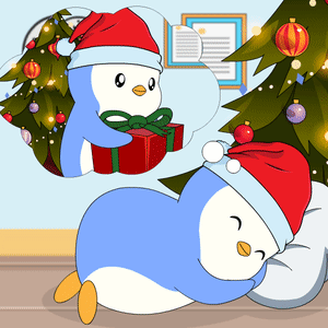 Penguin In Santa Hat Holding Gift Box GIF
