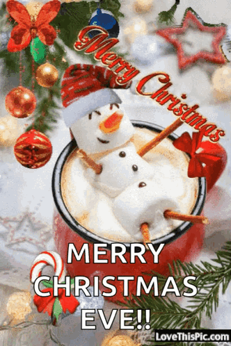 Penguin In Santa Hat On Snowy Hill Looking At Moon GIF