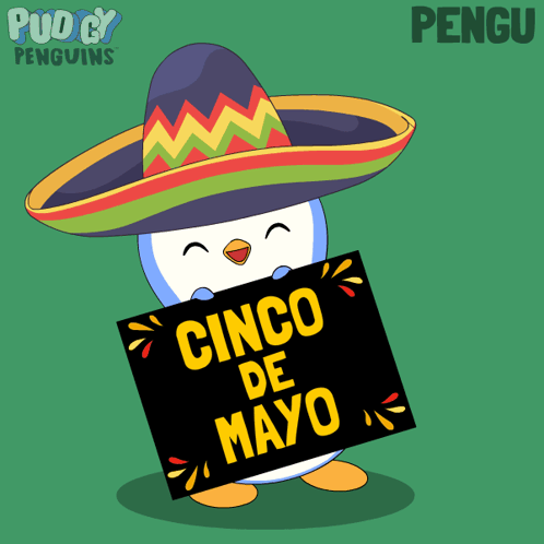 Penguin in Sombrero Holding Cinco de Mayo Sign