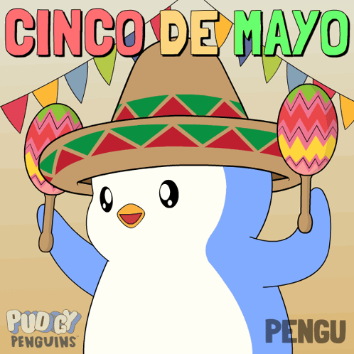 Penguin In Sombrero Holding Maracas Cinco De Mayo GIF