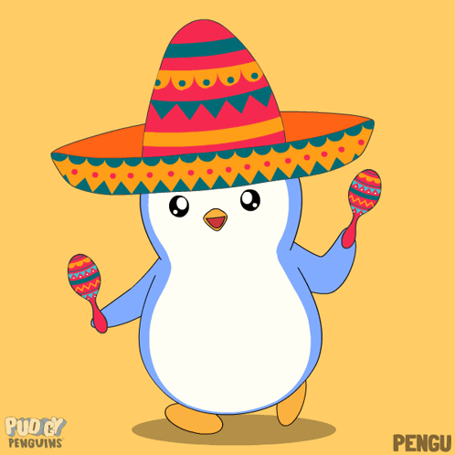Penguin in Sombrero Holding Maracas