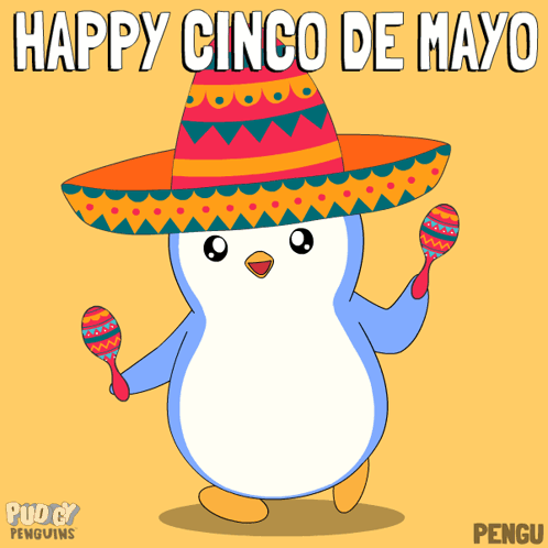 Penguin in Sombrero Holding Maracas