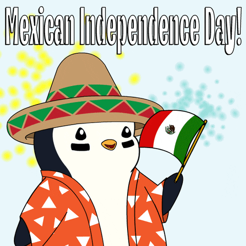 Penguin in Sombrero Holding Mexican Flag