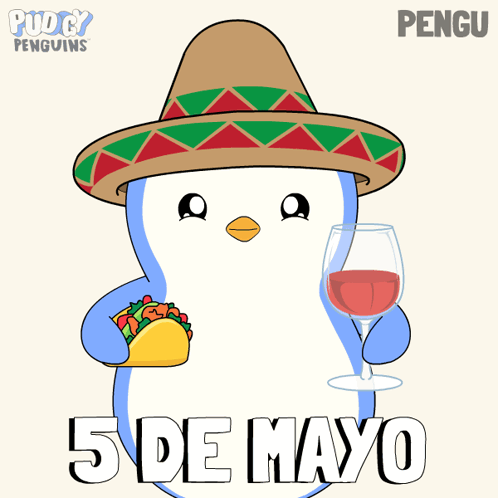 Penguin in Sombrero Holding Wine