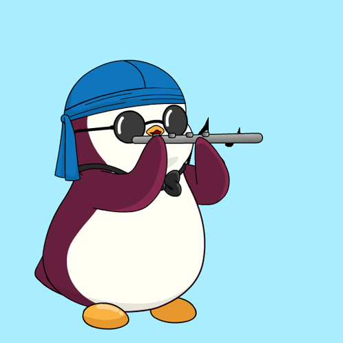 Penguin in Sunglasses and Blue Bandana Plays Flute