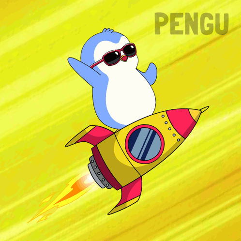 Penguin In Sunglasses Flying Rocket GIF