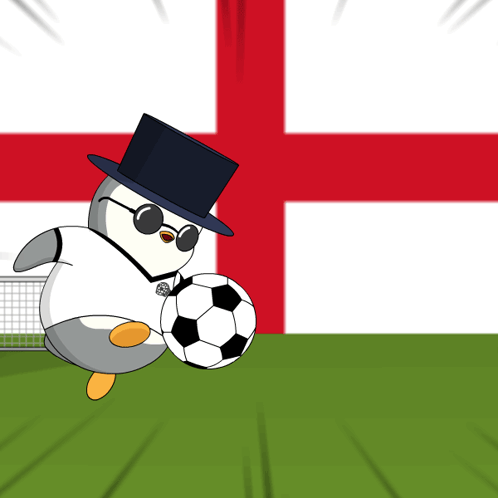Penguin in Top Hat and Sunglasses Kicks Soccer Ball