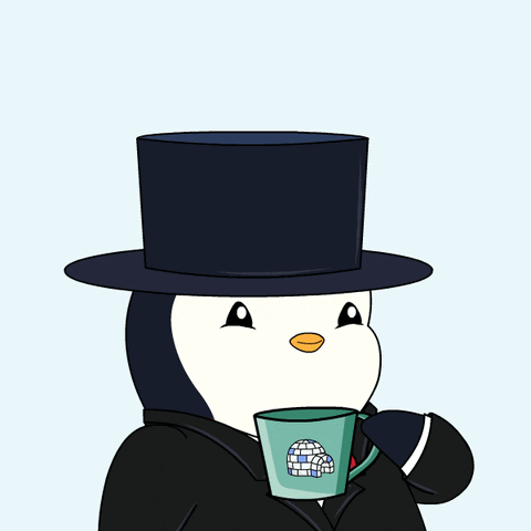 Penguin in Top Hat Holding Cup Indeed