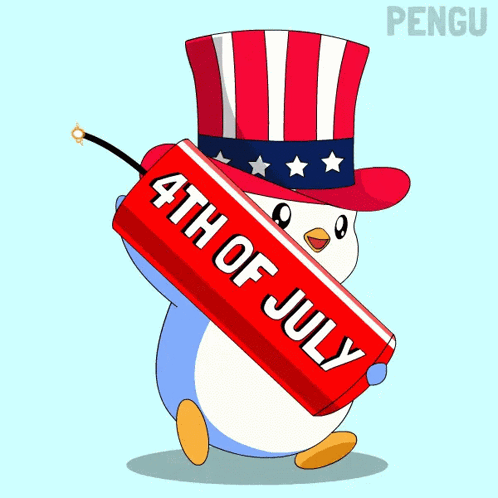 Penguin in Uncle Sam Hat Holding 4th of July Dynamite
