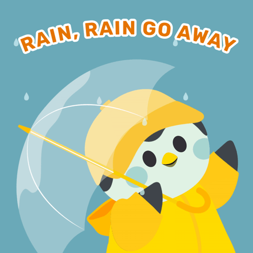 Penguin In Yellow Raincoat Holding Umbrella GIF