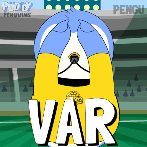 Penguin in Yellow Shirt Saying Var