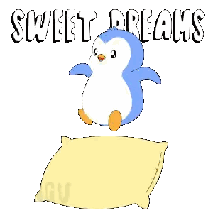 Penguin Jumping on Pillow With Sweet Dreams