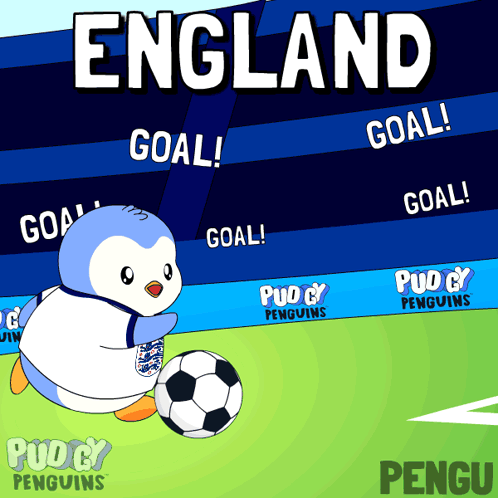 Penguin Kicking Soccer Ball England Goal