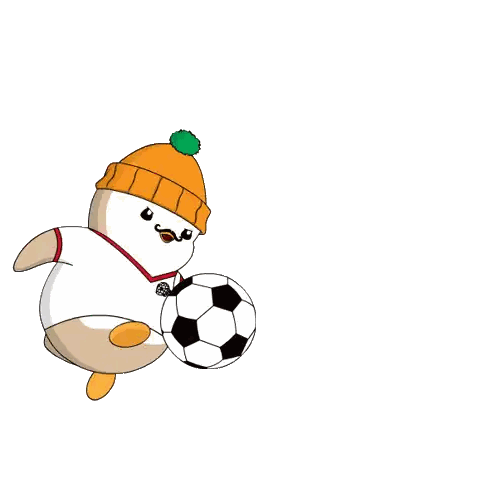 Penguin Kicking Soccer Ball With Orange Hat