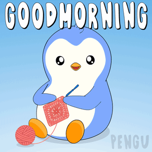 Penguin Knitting With Yarn Says Good Morning