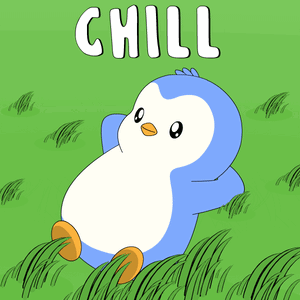 Penguin Laying In Grass Saying Chill GIF