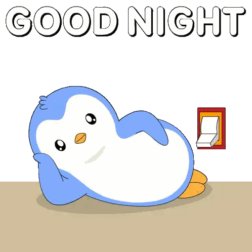 Penguin Laying on Floor Good Night
