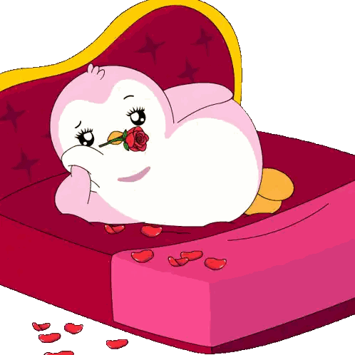 Penguin Laying with Rose