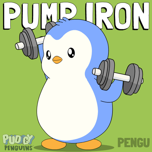 Penguin Lifting Dumbbells Pump Iron GIF