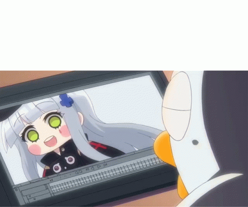Penguin Looking at Girl on Computer Screen