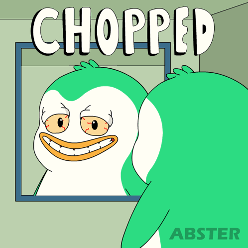 Penguin Looking in Mirror With Chopped