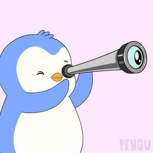 Penguin Looking Through Telescope With Word Pengu GIF
