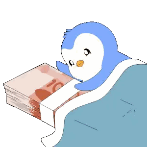 Penguin Lying in Bed With Euro Notes