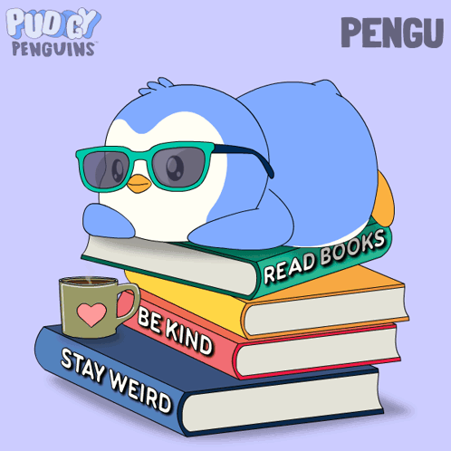 Penguin Lying on Books with Coffee