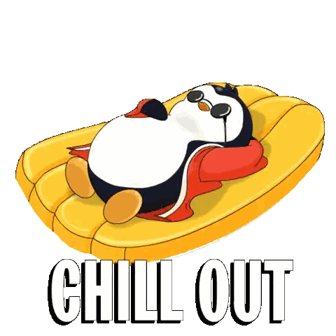 Penguin Lying on Yellow Raft Chill Out