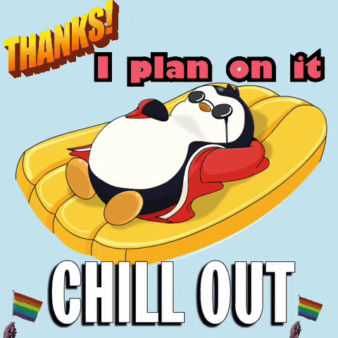 Penguin Lying on Yellow Raft Thanks Chill Out