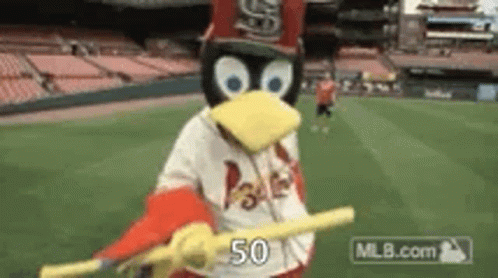 Penguin Mascot Holding Baseball Bat