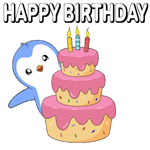 Penguin Next to Birthday Cake