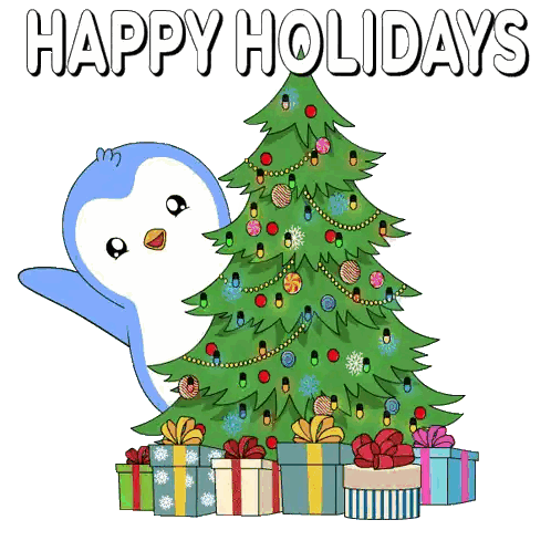 Penguin Next to Christmas Tree Holidays