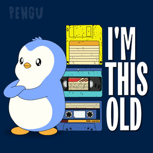 Penguin Next to Stack of Cassette Tapes Saying I'm This Old