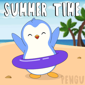Penguin on Beach Saying Summer Time
